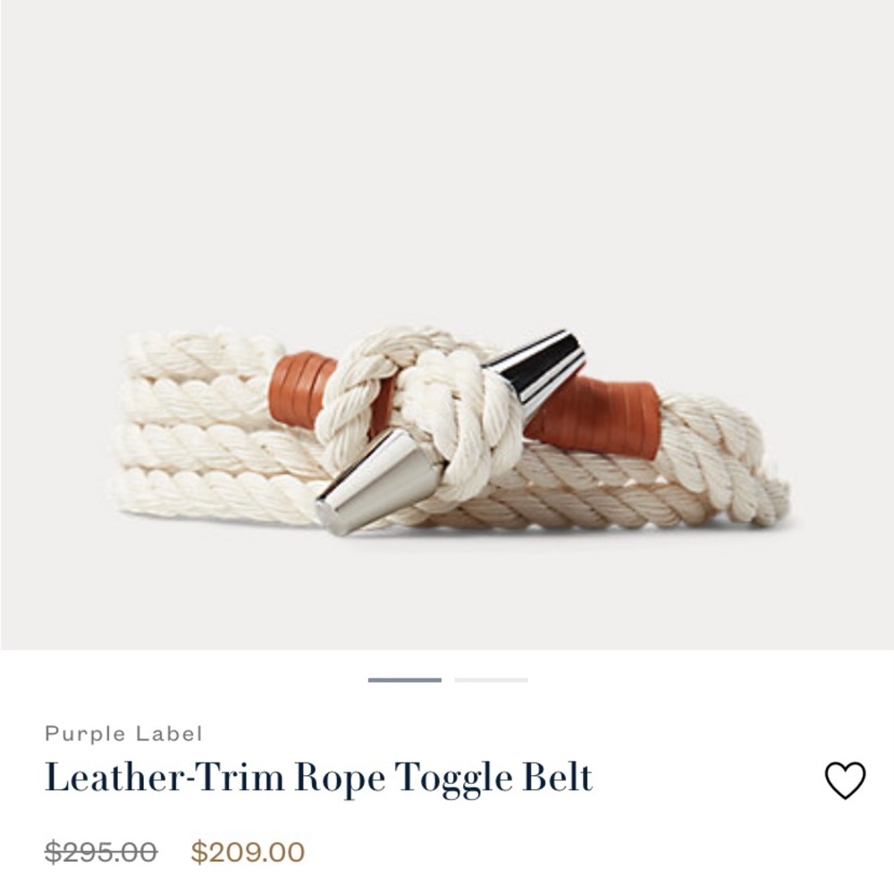 Ralph Lauren Leather Trim Rope Belt (Mens) Size (36) Color: White, Navy, Natural